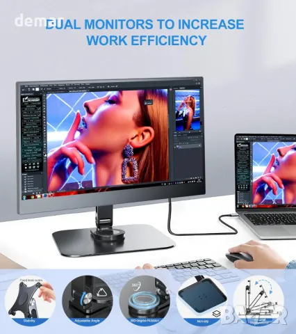 Стойка за монитор Golday 75x75 мм VESA, винтове M4 против загуба, за монитори 7"-17.3", снимка 6 - Монитори - 50420211