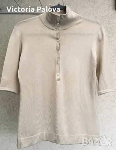 Стилна скъпа блуза светъл беж коприна вълна, снимка 2 - Блузи с дълъг ръкав и пуловери - 48111398