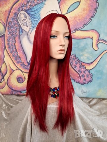 Красива Дълга Перука в Изящен Наситено Червен Цвят Микс с Естествено Изграден Скалп КОД 8875, снимка 6 - Аксесоари за коса - 40830785