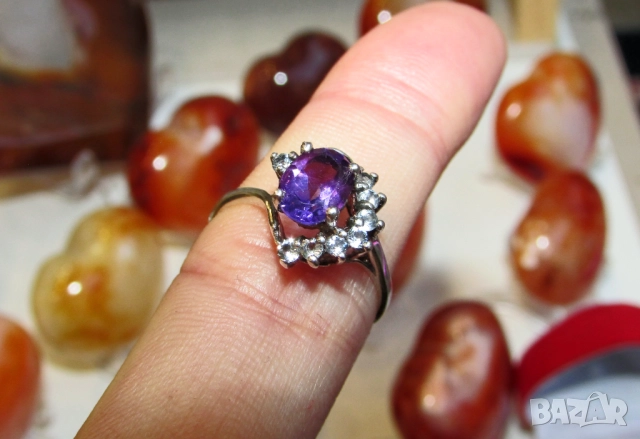 925 сребърен пръстен с аметист подходящ за подарък, снимка 3 - Подаръци за жени - 52848866
