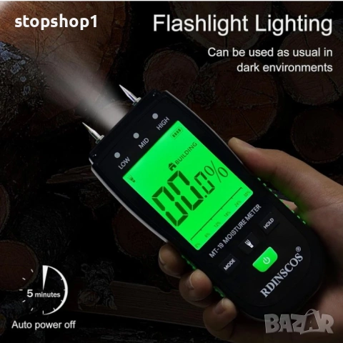 RDINSCOS Влагомер за дърва, влагомер за дърва за огрев, тестер за влажност на стени (MT19B), снимка 2 - Измервателни инструменти - 53323620