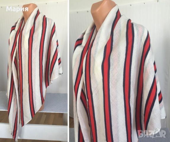 100% Kaшмир Марков Дамски Шал by Malene Birger Милене Биргер Голям Широк Бял Червен Рае, снимка 10 - Шалове - 51869124