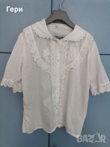 Бяла риза с дантела, снимка 1 - Ризи - 37997858
