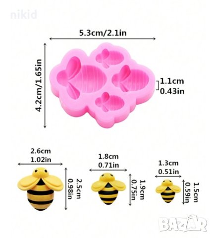 4 размера пчели пчела силиконов молд форма фондан шоколад декор украса, снимка 2 - Форми - 44105096
