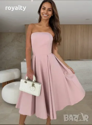 Дълга елегантна розова дамска рокля 