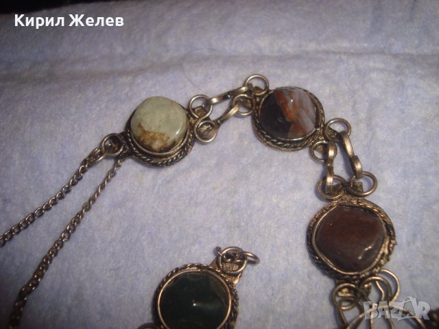 СТАРА СКЪПОЦЕННА ЕТНО СТИЛ ОРИЕНТАЛСКА ПОСРЕБРЕНА ОГЪРЛИЦА НАТУРАЛНИ КАМЪНИ НЕФРИТ АХАТ ЯСПИС 70881 , снимка 16 - Антикварни и старинни предмети - 37395584