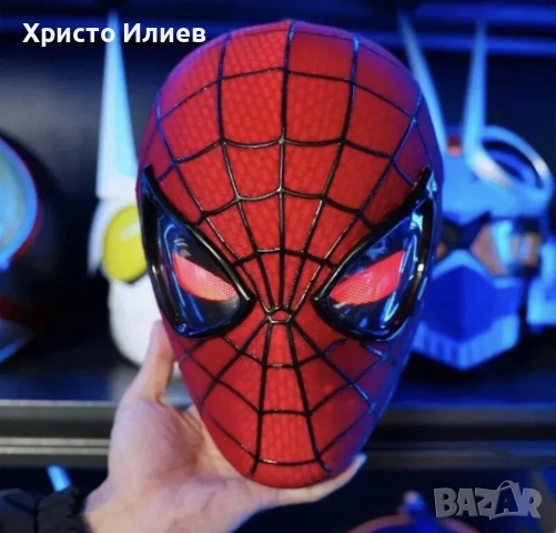 Маска Спайдърмен Марвел с мигащи магнитни светещи очи дистанционно пръстен Spiderman Marvel карнавал, снимка 2 - Други - 51852468