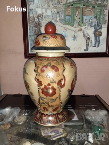 Сатцума Satsuma стара голяма ваза буркан порцелан печат, снимка 2 - Антикварни и старинни предмети - 43170824