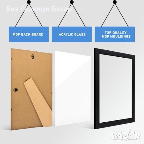 Нов комплект 3 Броя Черна A4 Рамка за Снимки 21x29.7cm, Стилен Дизайн, снимка 6 - Други - 43569164