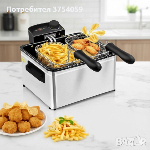 Фритюрник Cheffinger CF-EDP5.0 – 5L, 2000W, неръждаема стомана, 3 кошници, регулируема температура, снимка 2 - Други - 52262003