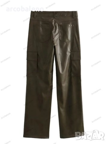 Дамски модни прави ежедневни панталони от изкуствена кожа с висока талия - 023, снимка 5 - Панталони - 43258313