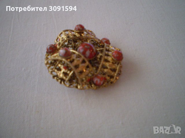 брошка Винтидж червени камани на петна - яспис, снимка 2 - Антикварни и старинни предмети - 40474152