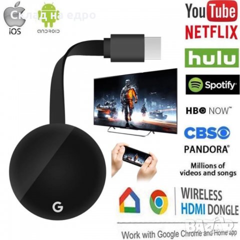 Мултимедиен плеър Google Chromecast за телевизор HDMI SmartTV TvBox, снимка 5 - Плейъри, домашно кино, прожектори - 28087902