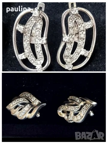 Два чифта / Масивни сребърни обеци с камъни, закопчаване английски клипс / проба 925 