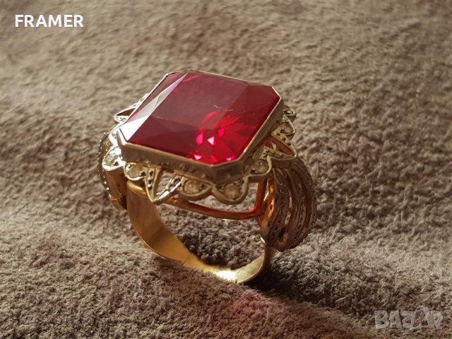 ЗЛАТЕН 18 КАРАТА с огромен РУБИН ръчен елегантен пръстен злато, снимка 6 - Пръстени - 40240100