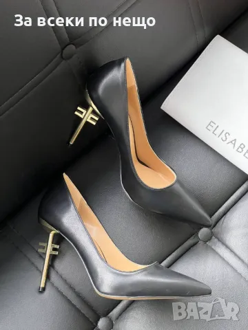 Elisabetta Franchi Дамски Черни Обувки С Метален Ток Елизабета Фенчи Код E208, снимка 5 - Дамски обувки на ток - 50410274