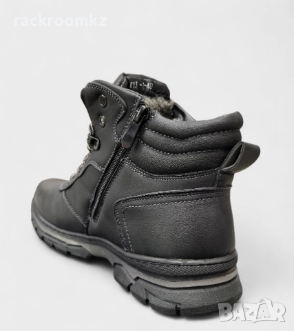 Модерни мъжки боти в черен цвятс цип и връзки и топла подплата модел: K13-1 Black, снимка 3 - Мъжки боти - 52097923