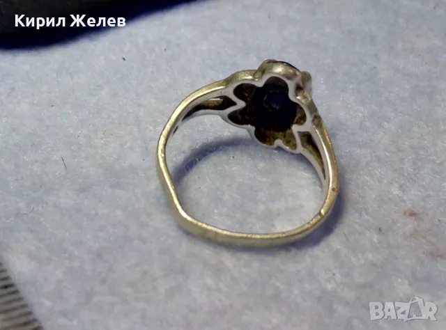 СТАРИНЕН МАРКАЗИТЕН СРЕБЪРЕН ПРЪСТЕН СРЕБРО 925 АВТОРСКИ с 2 ЩЕМПЕЛА и РЯДЪК ТЪМЕН АМЕТИСТ 48267, снимка 6 - Антикварни и старинни предмети - 50354750