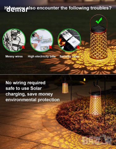 Moman Соларен метален фенер с декоративна светлина за градина или балкон - 2 бр., снимка 6 - Соларни лампи - 43583358