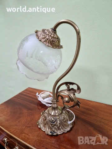 Уникална антикварна английска бронзова настолна лампа Арт Деко , снимка 8 - Настолни лампи - 53285000