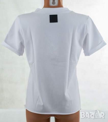 Бяла дамска блуза от памук с къс ръкав Numinou - S/M/L, снимка 3 - Блузи с дълъг ръкав и пуловери - 43101933