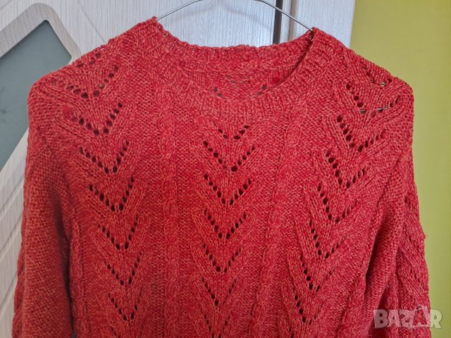 Дамска ръчно плетена блуза оранжева, снимка 3 - Блузи с дълъг ръкав и пуловери - 44129322
