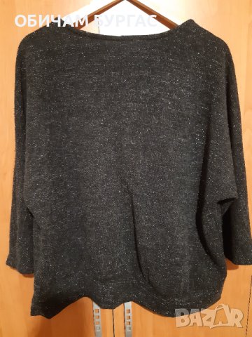 3-4XL НОВА ПРЕКРАСНА ЧЕРНА БЛУЗКА СЪС СРЕБРИСТА НИШКА ОТ СРЕДНО ПЛЪТНО ЕЛАСТИЧНО ПЛЕТИВО , снимка 4 - Блузи с дълъг ръкав и пуловери - 43171873