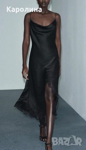 НОВА САТЕНЕНА АСИМЕТРИЧНА РОКЛЯ С ДАНТЕЛА ZW COLLECTlON ,ZARA , снимка 5 - Рокли - 53461550