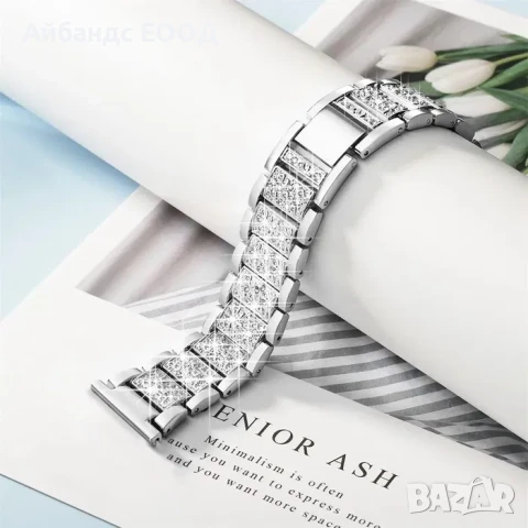 Каишка от неръждаема стомана с камъчета 18mm, снимка 3 - Каишки за часовници - 51429326