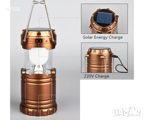 Лампа със соларен панел - RECHARGEABLE 6 LED USB, снимка 1 - Екипировка - 16920414