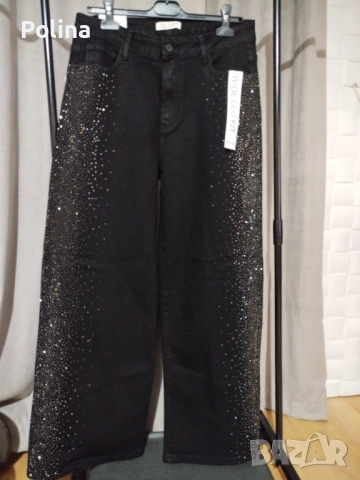 Дамски дънки с камъни, балон, напръскани, снимка 2 - Дънки - 52723698