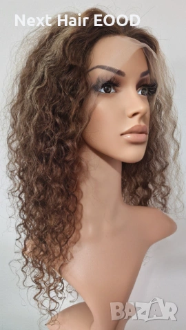 Естествена афро къдрава перука от 100% човешка коса - кафява с руси кичури, 13x4 дантела, снимка 3 - Аксесоари за коса - 53294521