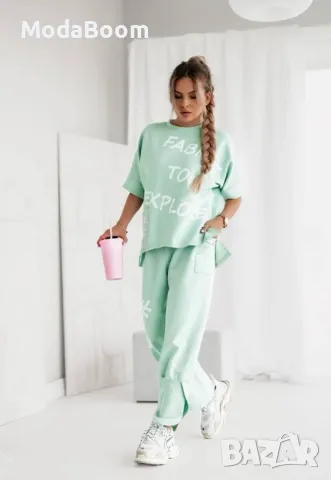 Памуен зелен дамски комплект, снимка 3 - Спортни екипи - 48935563