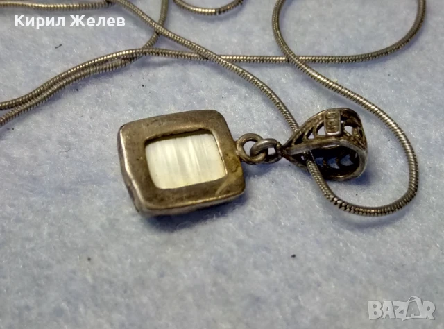 РЕТРО АРТ СРЕБЪРЕН ПЕНДАНТ СРЕБРО 800 с БЯЛО КОТЕШКО ОКО и СРЕБЪРНА 925 ВЕРИЖКА с БЯЛА ПОЗЛАТА 49761, снимка 6 - Антикварни и старинни предмети - 50489422