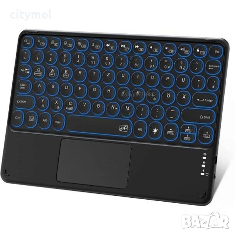 Bluetooth ултра тънка клавиатура с тъчпад, акумулаторна батерия и 7-цветна подсветка