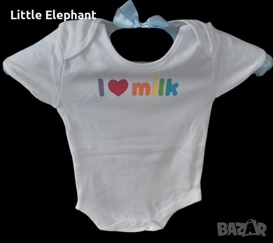 Боди с къс ръкав за 12-18 мес момченце многоцветни надписи"I love milk",Англия/ново