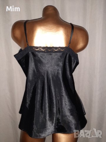 La Vie en Rose XL Черен сатенен топ /нощница/, снимка 3 - Корсети, бюстиета, топове - 37934856