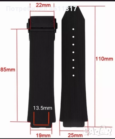 Силиконова каишка HUBLOT 25-19мм, снимка 2 - Каишки за часовници - 52179582