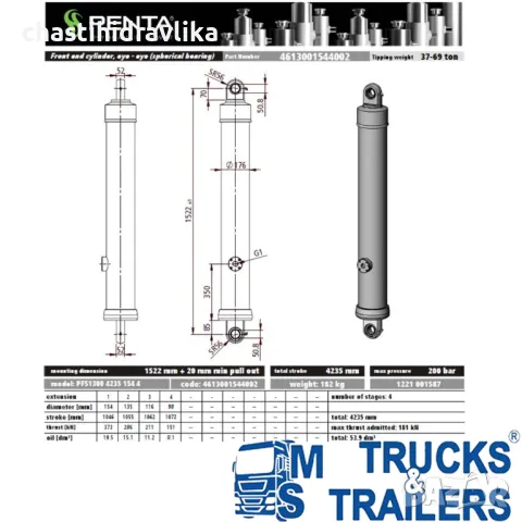 Хидравличен цилиндър PENTA 4613001544002, снимка 2 - Части - 48303697