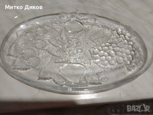 Пресовано стъклено плато поднос за сервиране от гроздови кристали 230х145х20мм-2 броя нови, снимка 5 - Аксесоари за кухня - 43990787