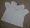 Бяла блуза с отворени рамене и камъчета около деколтето , снимка 1 - Тениски - 40345673