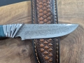 Ловен нож дамаска VG10 стомана,уникална дръжка и кожена кания,LN436, снимка 5