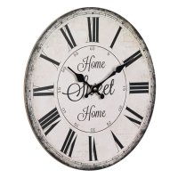 Стенен часовник с ретро дървени латински цифри "Home Sweet Home" Ø34см, снимка 1 - Стенни часовници - 44060090