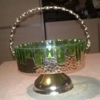 АНТИКА-бонбониера-зелено стъкло/мед месинг-18х18см, снимка 3 - Антикварни и старинни предмети - 26705978