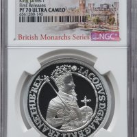 2022 James I 1oz (31.1г) £2 Сребърна Монета - NGC PF70 - Ограничено Издание 1250 - Great Britain, снимка 1 - Нумизматика и бонистика - 43893478