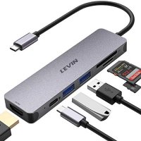 LEVIN USB C Hub 7 в 1 USB-C към 4K HDM, 2 USB 3.0, SD/TF четец на карти, Type C PD - 100W, снимка 1 - Други - 33686915
