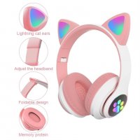 Безжични слушалки с котешки уши със Led светлини/Слушалки коте/, снимка 7 - Bluetooth слушалки - 36754960