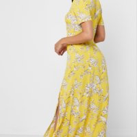 УНИКАЛНО КРАСИВА дълга жълта рокля на цветя, разтворена в долния край, снимка 4 - Рокли - 40815726