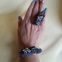 Ръчно декориран комплект бижута с естествен камък карбид! Подарък за жена!, снимка 3 - Бижутерийни комплекти - 43362334