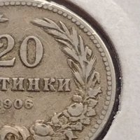 Монета 20 стотинки 1906г. България стара рядка над СТОГОДИШНА за КОЛЕКЦИОНЕРИ 27374, снимка 3 - Нумизматика и бонистика - 43043736
